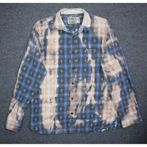 Franklin Flannels Shirt Size XL Men Faded Blue Plaid Bleach LS Lived In Upcycled